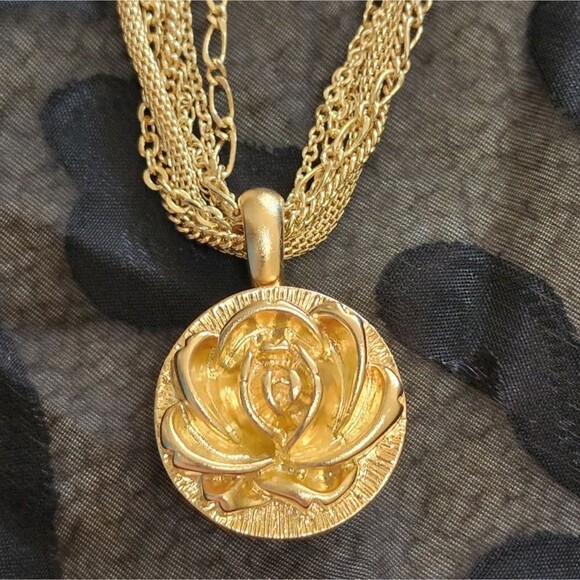 RARE Multi-strand Necklace with Rose Pillbox/Trinket Pendant & Earrings - Picture 10 of 11